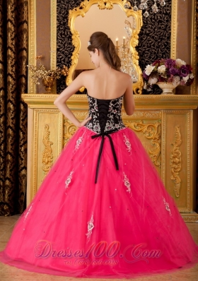 Hot Pink and Black Quinceanera Dress Embroidery Ball Gown