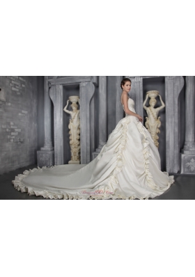 Gorgeous Church Wedding Dress Crystal Cathedral Ruffles