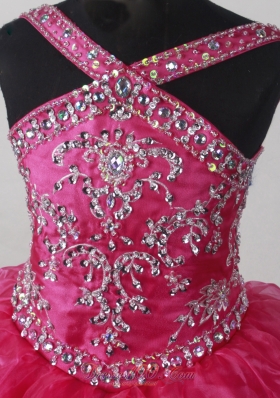 Hot Pink Little Girl Pageant Dress With Beading