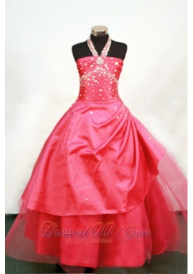 Sweet Halter Beading Tulle Hot Pink Pageant Dresses