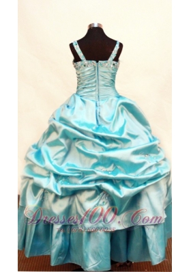 Blue Pageant Dresses Beading Ruching With Straps