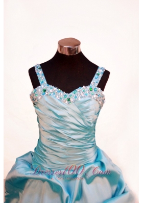 Blue Pageant Dresses Beading Ruching With Straps