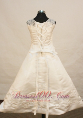 Pretty Scoop Ivory Satin Pageant Dress Embroidery