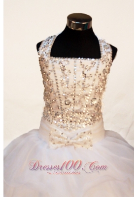 Halter Beading Pageant Dress Bow White Layers