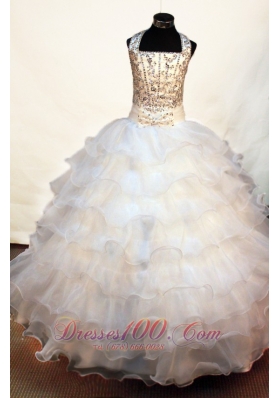 Halter Beading Pageant Dress Bow White Layers