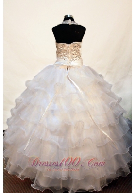 Halter Beading Pageant Dress Bow White Layers