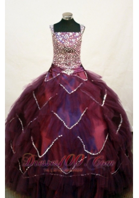 Beading Layers Straps Burgundy Pageant Dress