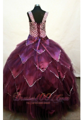 Beading Layers Straps Burgundy Pageant Dress