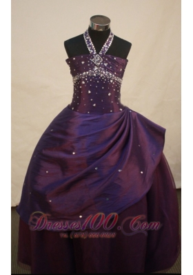 Halter Beading Dark Purple Pageant Dress Discount