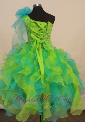 Green and Aqua Pageant Dress Ruffles Flowers