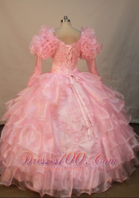 Long Sleeves Ruffles Pageant Dresses Luxurious Pink