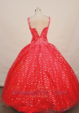 Floral Beading Red Sequin Straps Pageant Dress