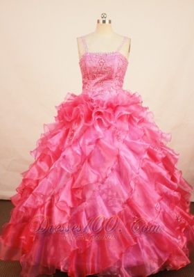 Coral Red Pageant Dress for Girls Ruffles Spaghetti Straps