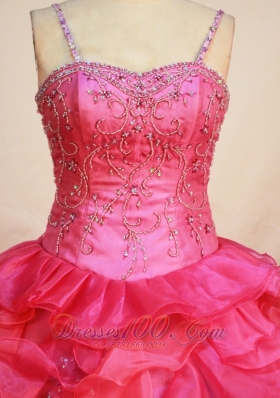 Coral Red Pageant Dress for Girls Ruffles Spaghetti Straps