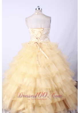 Gold Halter Ruffled Beading Little girl Pageant Dresses