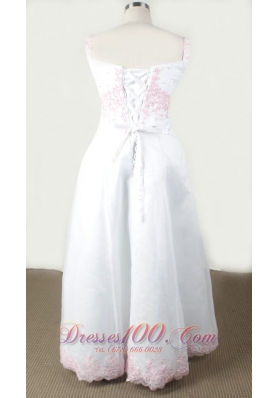 White Appliques Straps Long Little Girl Pageant Dresses