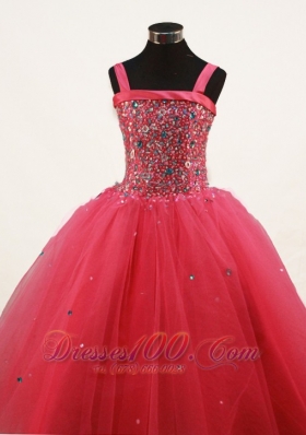 Coral Red Little Girl Pageant Dresses With Beading and Straps