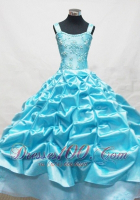 Blue Little Girl Pageant Dresses With Appliques and Pick-ups