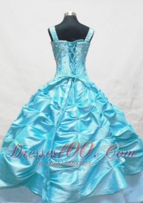 Blue Little Girl Pageant Dresses With Appliques and Pick-ups