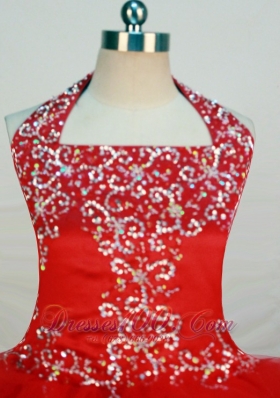 Red Halter Little Girl Pageant Dresses With appliques