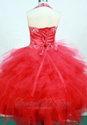 Red Halter Little Girl Pageant Dresses With appliques