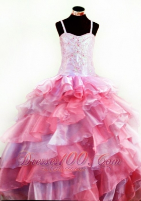 Colorful Ruffles Pageant Girls Dresses Beaded Appliques