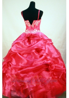 Pick up Coral Red Pageant Dresses Handmade Flowers Bow