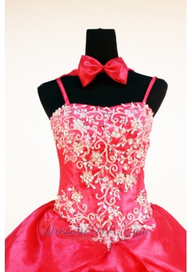 Pick up Coral Red Pageant Dresses Handmade Flowers Bow