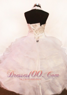 Halter White Beading Ball Gown For Little Girl Pageants