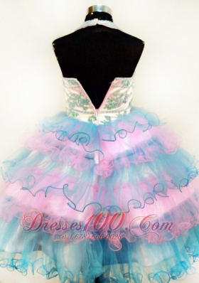 Layered Colorful Girls Pageant Dresses Halter Appliques