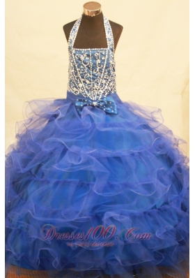 Halter Top Bowknot Blue Miss Pageant Dresses Beading