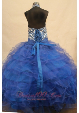 Halter Top Bowknot Blue Miss Pageant Dresses Beading