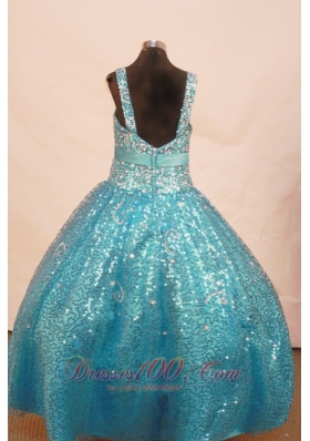 Sequined Bowknot Aqua Blue Junior Miss Pageant Dresses