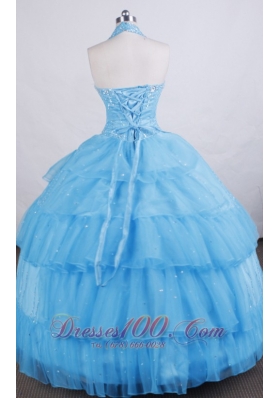 Halter Top Sky Blue Pageant Dress for Teens Tulle Layer