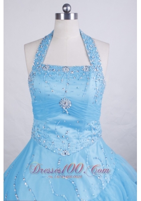 Halter Top Sky Blue Pageant Dress for Teens Tulle Layer