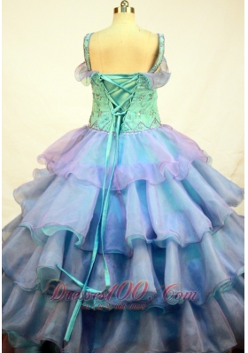 Straps Ball Gown Little Girl Pageant Dress with Ruffles