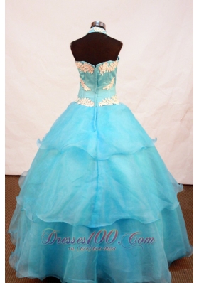 Aqua Blue Appliques Halter Pageant Dresses for Girls