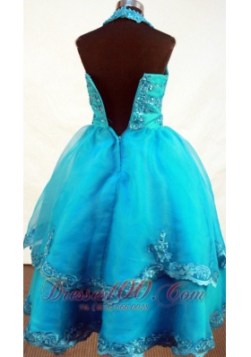 Appliques Dodger Blue Halter Pageant Dresses Gingle Border