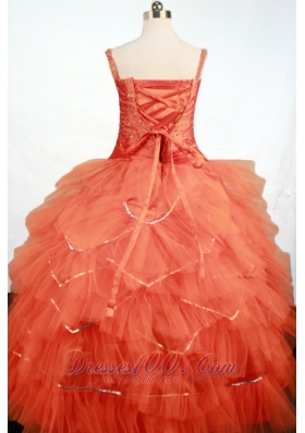 Beaded Straps Orange Red Sweet 15 Dress Ruffles for Gils