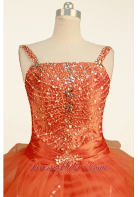 Beaded Straps Orange Red Sweet 15 Dress Ruffles for Gils