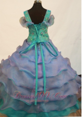 Green and Purple Straps Ball Gown for Pageants Beaded