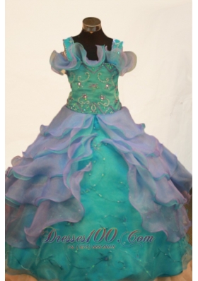 Green and Purple Straps Ball Gown for Pageants Beaded
