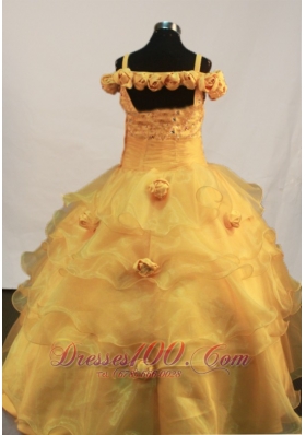 Romantic Gold Handle Flowers Little Girls Formal Dresses