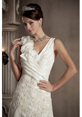 High Quality Floral V-neck Organza Bridal Dress