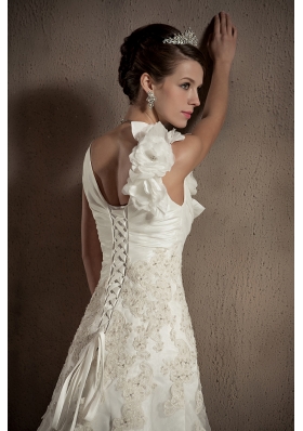 High Quality Floral V-neck Organza Bridal Dress