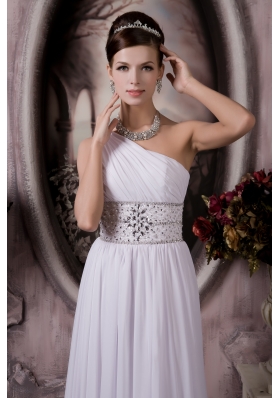 One Shoulder Court Train Chiffon Beaded Wedding Dress