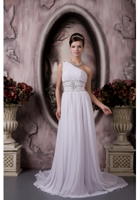 Custom Empire One Shoulder Beading Wedding Dress