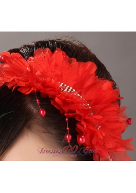 Organza Crystal Wedding headpieces Red