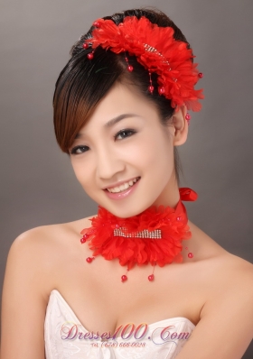 Organza Crystal Wedding headpieces Red