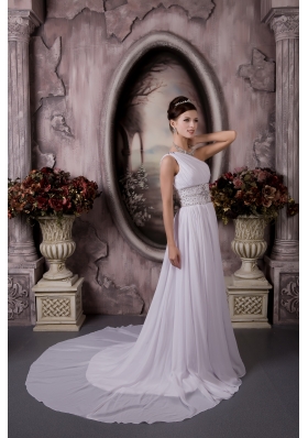 Custom Empire One Shoulder Beading Wedding Dress